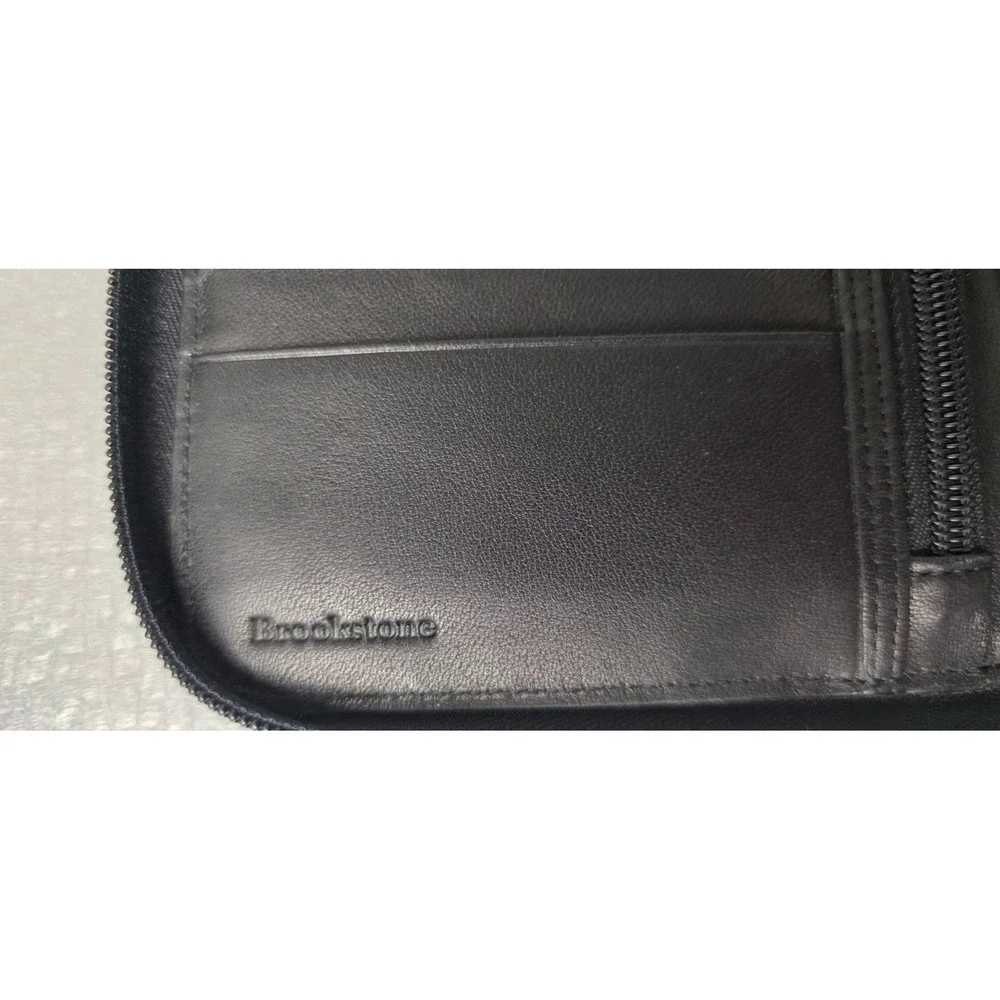Brookstone Travel Wallet Soft Black Nappa Leather For Passport Air Tickets Cards